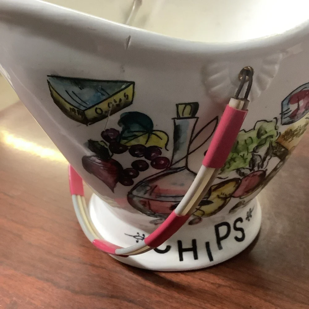 vintage chips, snack, & Nuts porclean baskets with handles